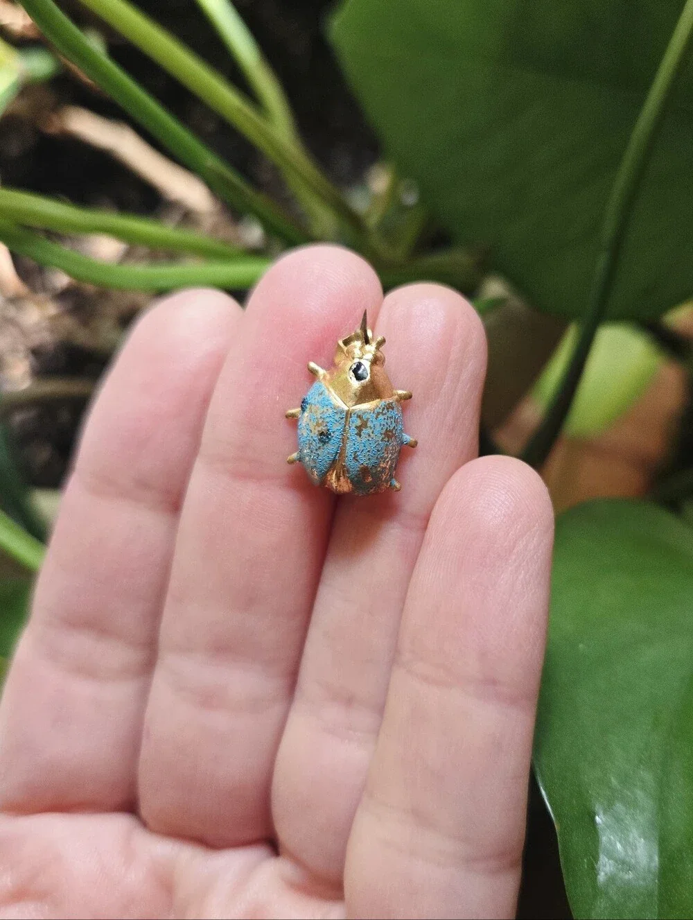 Vintage Blue Enamel Ladybug Pin – Whimsical Nature-Inspired Brooch